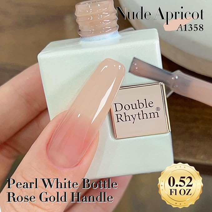 Double Rhythm Gel Polish 15ML Jelly Sheer Pastel Light Milky Color Pearl White Bottle 1 PC 0.5 OZ Full Size Nail Art Salon at Home (Nude-D1358)