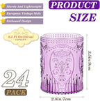 Qinyoung 24 Plastic Vintage Drinking Glasses 8.5oz Stemless Retro Embossed Wine - Image 2
