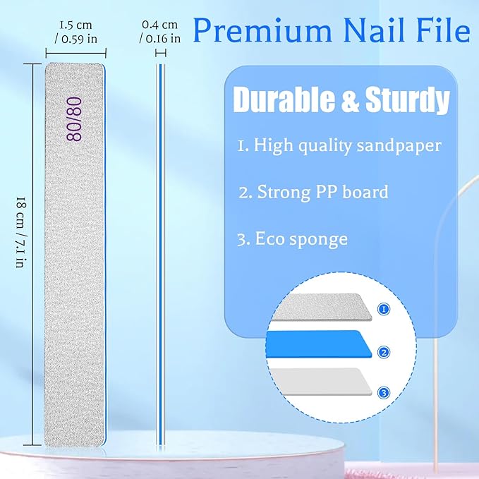 BLESWIN Nail Files 80/80, 25Count 80 Grit Acrylic Nail Files for Artificial Nails, Reusable Double Sided Buffering Files Emery Board for Nails Jumbo Zebra Nail File