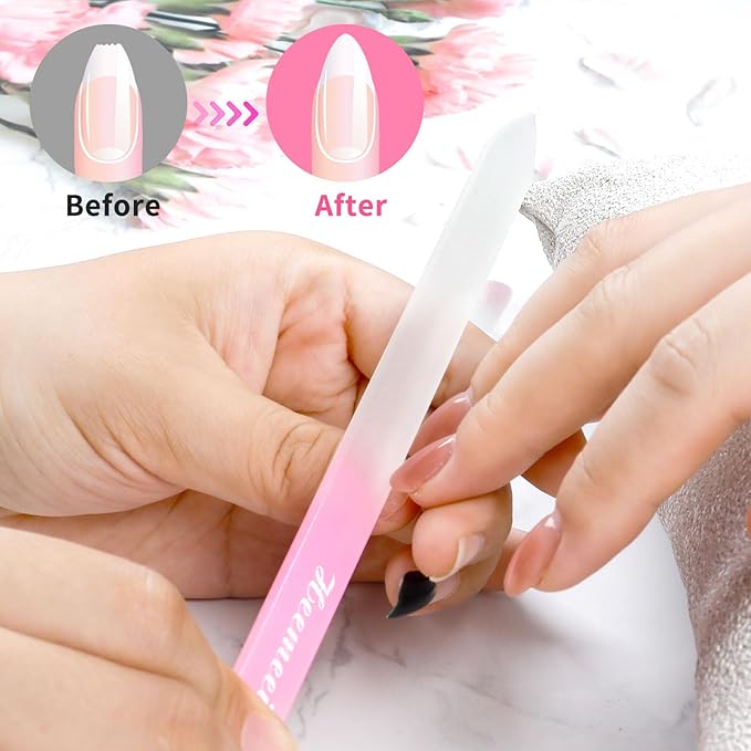 Glass Nail File, Double Sided 180/320 Grit Glass Nail Files with Case, Finger Nail Files for Women, Glass Nail File for Natural Nails, Fingernail File, Crystal Nail File, Pedicure Nails, Pink