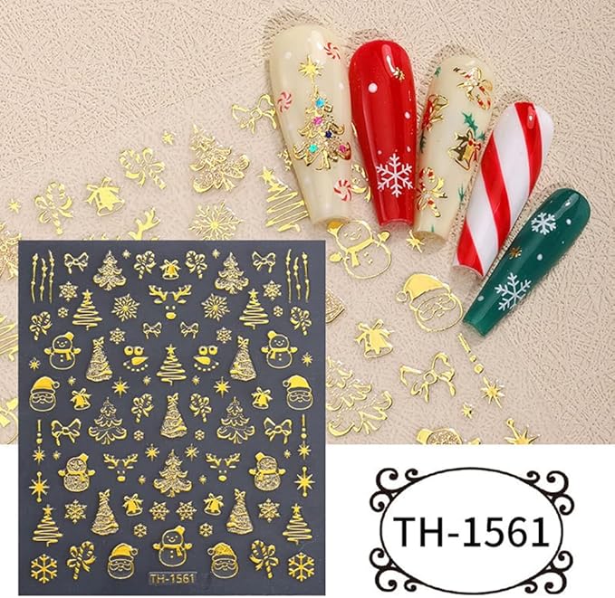 6Pcs Christmas Nail Stickers 3D Golden Christmas Tree Deer Nail Stickers for Nail Art DIY Self Adhesive Nail Decals Gold Bow Snowflake Nail Decoration Supplies Holiday Manicure Accessories for Women