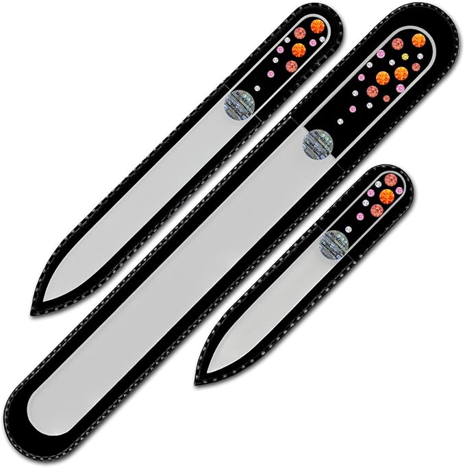 Mont Bleu Set of 3 Glass Nail Files hand decorated with crystals - Handmade - Czech Tempered Glass