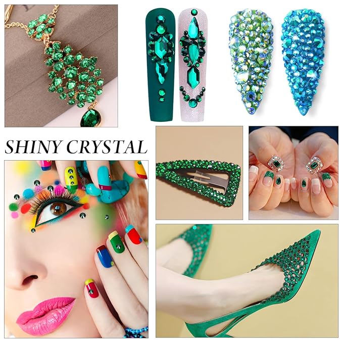 Novani Rhinestones 3000Pcs Flatback Crystal Round Loose Gemstones Glass Rhinestones for Crafts Makeup Nail Art Clothes Shoes DIY Decorations(SS6, 1.9-2.0mm,Emerald)