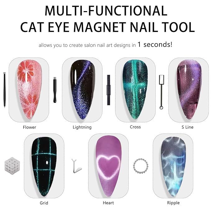 62Pcs Heart Cat Eye Magnet for Nails, Heart Nail Magnet Tools Set, Cat Eye Magnetic Gel Nail Polish Magnets Sticks, Magnetic Bead for Acrylic Nails DIY Manicure Accessories