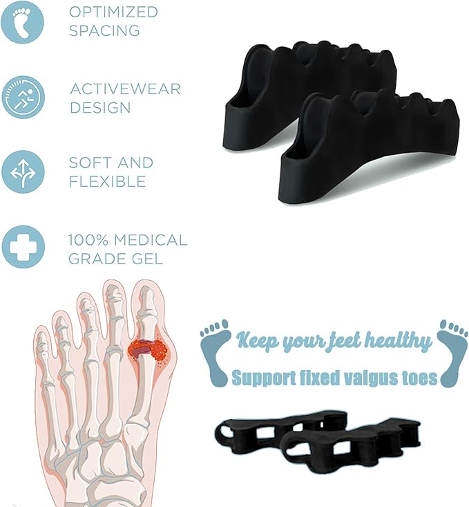 Toe Separators & Spacers,Use for Health & Beauty Pedicures,Plantar Fasciitis, Hammer Toes, Claw Toes & Other Foot Conditions,Pedicures for Men and Women(2 Pcs) - Black