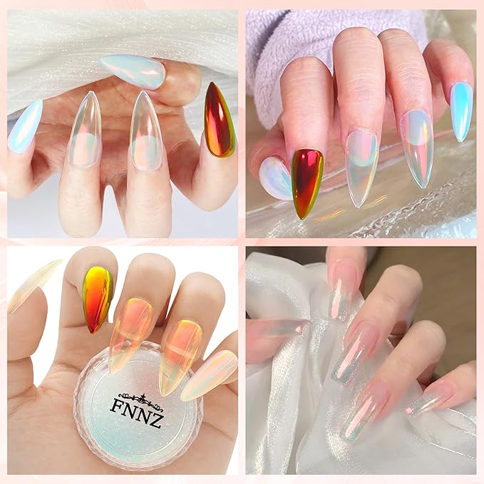 Unicorn Chrome Nail Powder, Aurora Unichrome Mermaid Aurora Nail Powder Pigment Pearlescent Nail Art Glitter Decoration for Home DIY Nail Salon Manicure - Sunset Glow