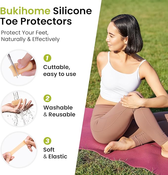 Bukihome 8 Pcs Gel Toe Cap, Toe Protector for Women Men - Cushions and Protects to Cover Toes, Relief Toe Pain from Ingrown Toenails, Corns, Blisters, Hammer Toes (Medium Size)