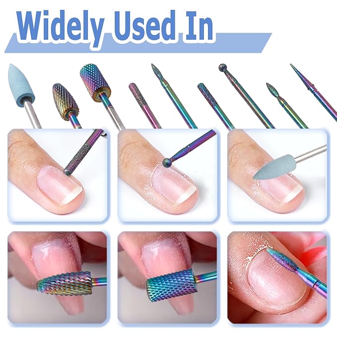 Mesee Nail Drill Bits Set, 10Pcs Tungsten Carbide Nail File Bits + 75pcs Nail Sanding Bands with Mandrel Bit Gel Acrylic Nails Cuticle Remove Bits Electric Rotary Burrs for Manicure Pedicure