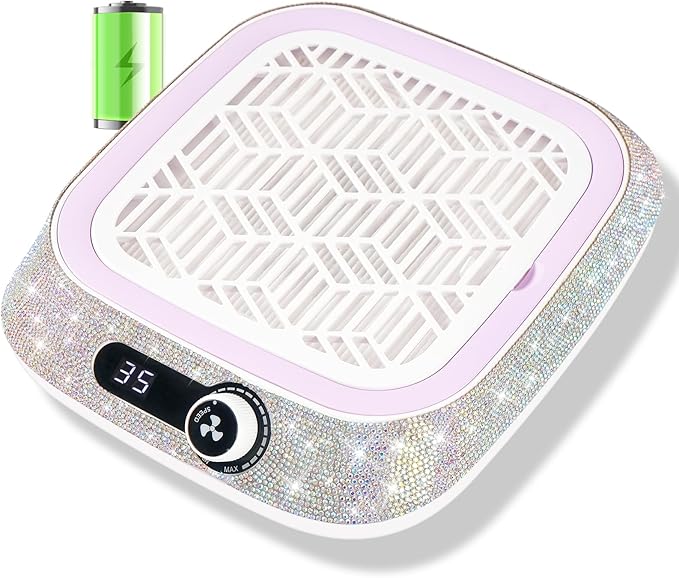 Cordless Nail Dust Collector,Rechargeable Dust Collector Nail Tech with Reusable Filter,Compact Vacuum Fan Dust Collector Manicure Pedicure Tool for Acrylic Nail Polishing,Salon&Home