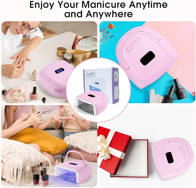 60W Rechargeable LED Nail Lamp, Cordless Gel Lamp with Portable Handle & 42pcs Lamp Beads, Automatic Sensor UV LED Nail Dryer, 4 Timers Professional UV Light for Gel Nails