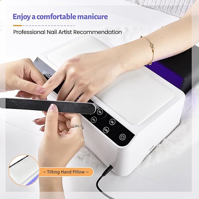 JODSONE Professional Nail Lamp with Hand Pillow for Salon 4 Timers Removable Base Smart Touch Screen Large Space U V Lamp for Gel Polish