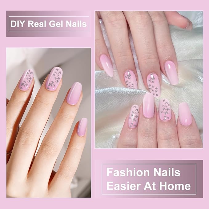 Semi Cured Gel Nail Strips，28 Pcs Gel Nail Stickers/Wraps (Butterfly),Long Lasting Stickers UV Lamp Required,Easy to Apply