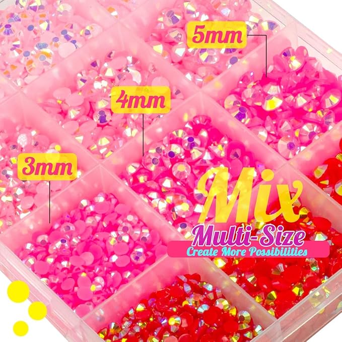 Light Pink Red Jelly Resin Rhinestones Bulk 3mm 4mm 5mm Flatback Hot Pink Stones for Crafting Colorful AB Non-Hotfix Rose Pink Resin Gems Diamonds for Crafts DIY Tumblers Nails Eyes Face Makeup