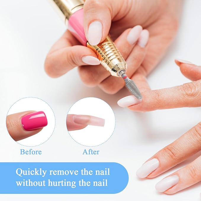 3/32" 5 In 1 Nail Drill Bits, 2 Pack Tungsten Safety Drill Bits Tech Nail Art Tools, Manicure Pedicure Shapen Remove Tools for Manicurist Nails Salon Gel Polishing(Round Head)