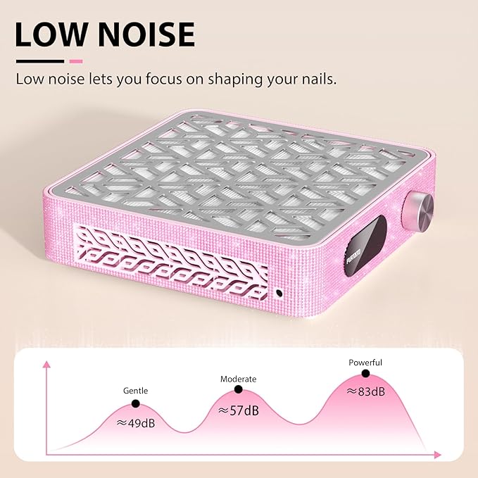 Nail Dust Collector, Powerful Vacuum Fan Vent Dust Collector Extractor Dust Suction Machine for Acrylic Nails Polishing, Nail Salon,Pink Diamond
