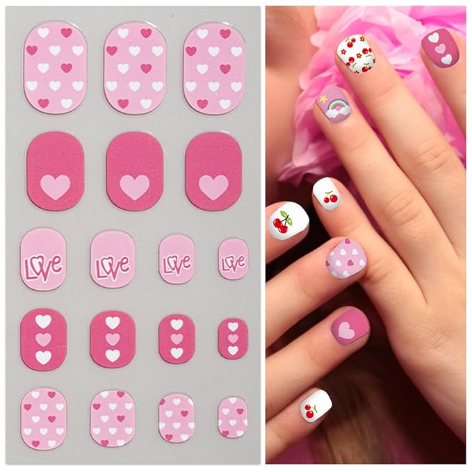 Nail Stickers for Kids - Self-Adhesive CuteNail Wraps, 3D Unicorn, Fruit, Animals, Star DIY Designs Nail Art Decals for Little Girls, Toddler (8 Sheets)