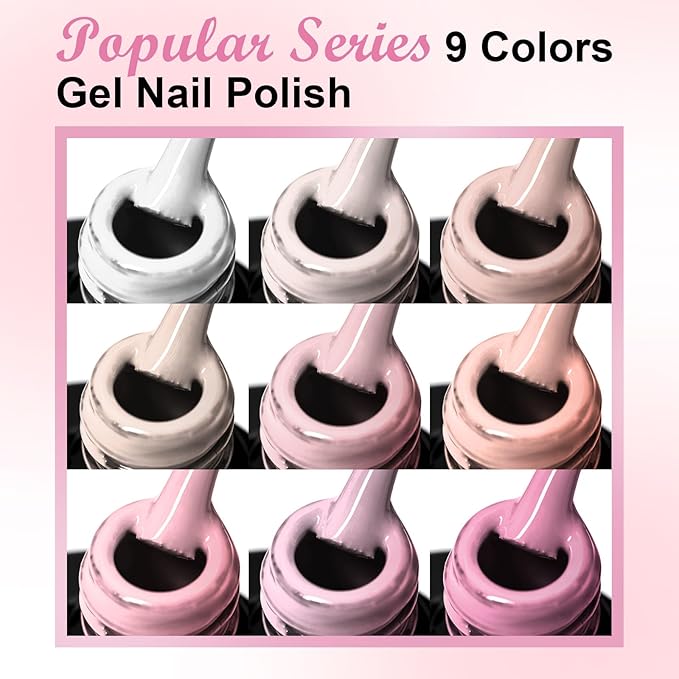 MEET ACROSS 12pcs Gel Nail Polish Set,Soak Off UV LED Lamp Gel Nail Polish Kit,Fashion Shimmer Nail Art Design Gifts for Women Manicure Salon (Pink-1)