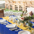 16Pack Disposable Plastic Tablecloths and Satin Table Runner Set Blue and Gold - Image 7