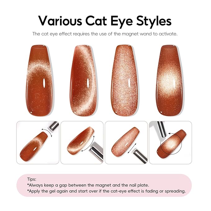 PEACECOLOR Brown Cat Eye Gel Nail Polish Set, 6pcs10ML Brown Red Milky Pink Nude Fall Jelly Gel Manicure Kit Nail Art DIY at Home All Seasons (1)
