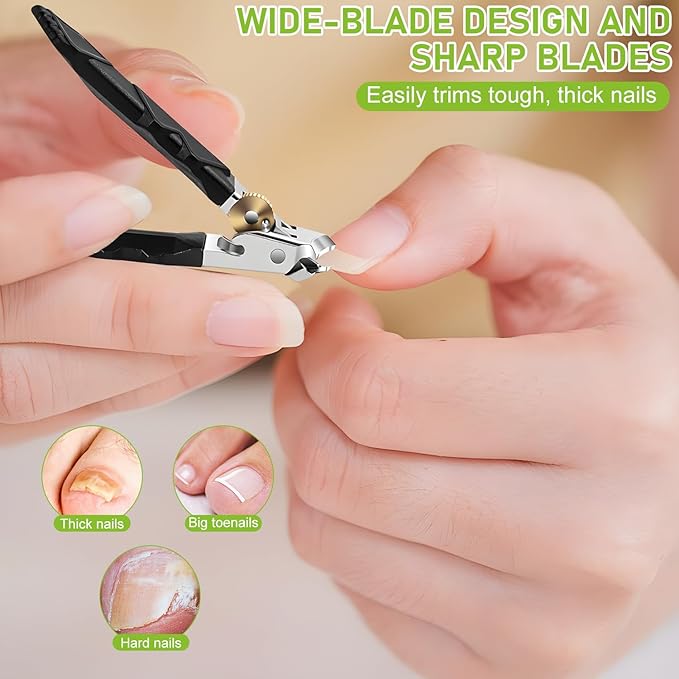 2pcs Toenail Clippers for Thick Toenails, Wide Jaw Opening Nail Clippers for Men, Heavy Duty Ingrown Toenail Clippers Nail Cutters, Ultra Sharp Slanted Nail Clippers with Long Handle