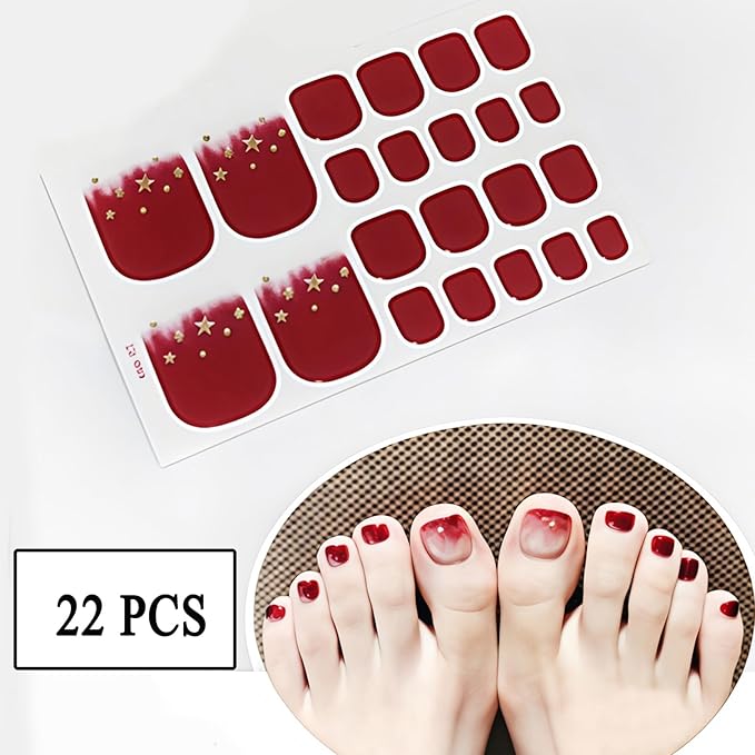 6 Pieces of Summer toenail Stickers French Diamond toenails Gradient self-Adhesive Full Stickers Ladies Flash Black and red toenails Design with Nail File