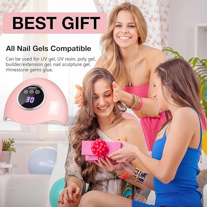 72W UV LED Nail Lamp Light Dryer for Nails Gel Polish with 18 Beads 3 Timer Setting & LCD Touch Display Screen, Auto Sensor, Professional Nails, Pink