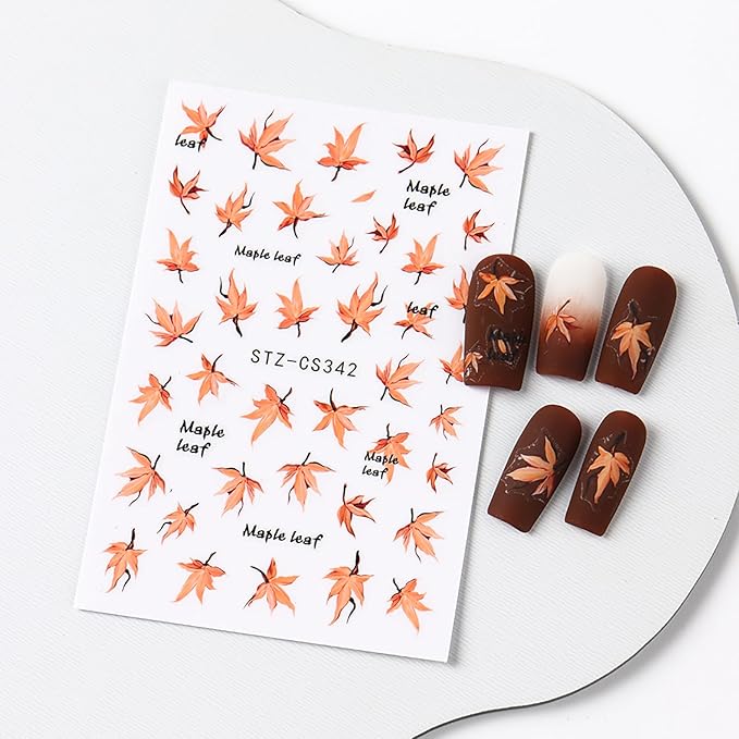 6 Sheets Fall Nail Art Stickers Decals, Thanksgiving Nail Art Accessories 3D Self Adhesive Fall Leaves Nail Decals Autumn Pumpkin Maple Leaf Nail Design DIY Manicure Decoration for Women Nail Supplies