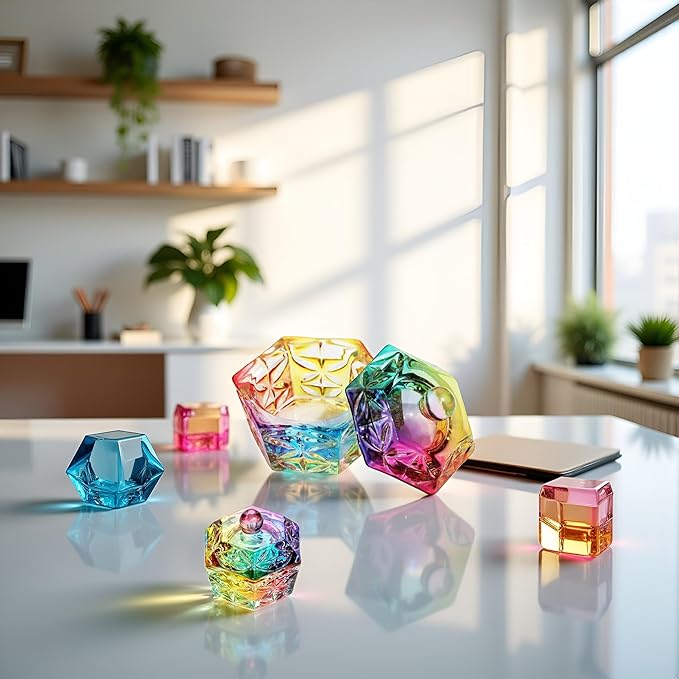 A Set of Multicolour Hexagonal Prism Crystal Glass Dish with Lid,Hexagonal Prism Crystal Cup Acrylic Liquids Powder Glass Dish With Lid Crystal Bowl For Salon and Home,Nail Art and Polish