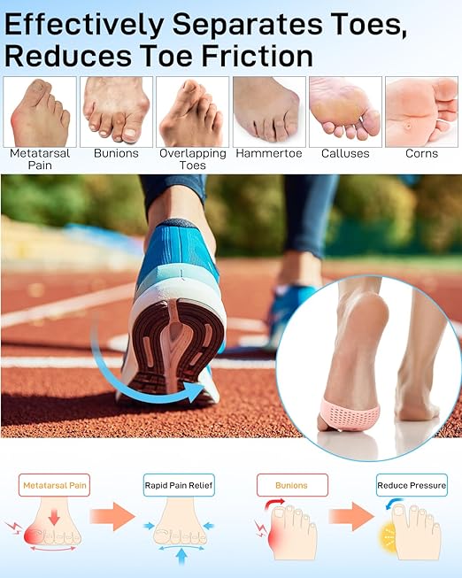 4 Pairs Silicone Toe Spacers Separators for Women Men Bunion Corrector, Hammertoe Straightener, Breathable Metatarsal Foot Support Pads Toe Cushions for Pain Relief (Beige and Clear)