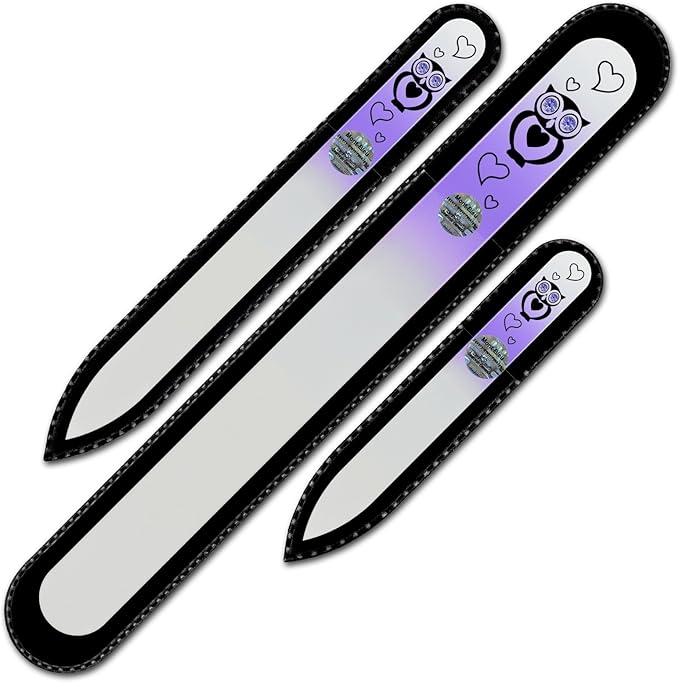 Mont Bleu Set of 3 Owls Crystal Nail Files hand decorated with crystals - Handmade - Czech Tempered Glass