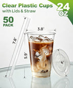 Ginkgo 50 Pack 24 oz Clear Plastic Cups - Image 2