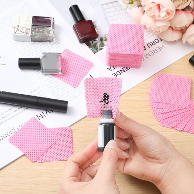 Maitys 1000 Pieces Eyelash Extension Glue Wipes Eyelash Glue Cleaner Non Woven Fabric Wipes Lash Supplies Accessories Tools for Extension Nail Polish Bottle(Rose Red)