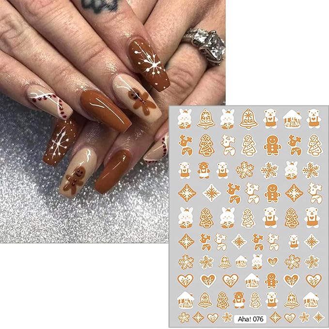 8 Sheets Christmas Nail Art Stickers 3D Snowflakes Elk Santa Claus Nail Stickers for Nail Art Self-Adhesive Winter Xmas Nail Art Supplies Designs Holiday Nail Decals for Women Acrylic DIY Nails
