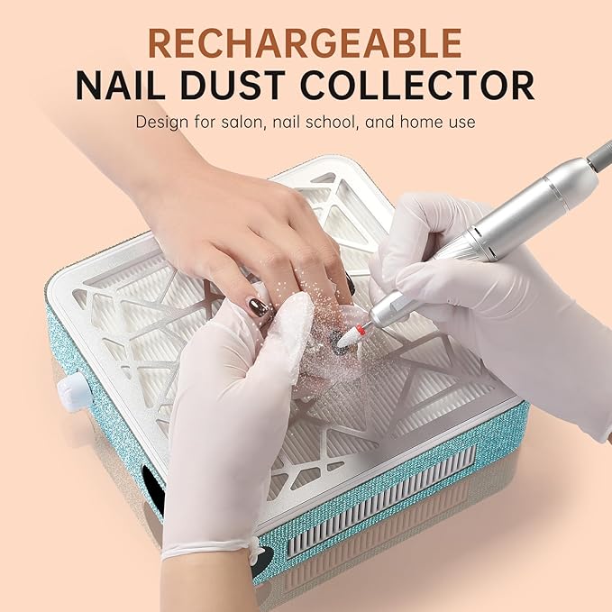 Nail Dust Collector, Cordless Dust Collector Nail Tech, Powerful Vacuum Fan Vent Dust Collector Extractor Dust Suction Machine for Acrylic Nails Polishing, Nail Salon, Lake Blue