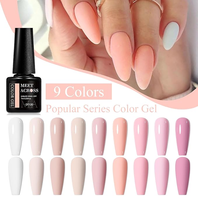 MEET ACROSS 12pcs Gel Nail Polish Set,Soak Off UV LED Lamp Gel Nail Polish Kit,Fashion Shimmer Nail Art Design Gifts for Women Manicure Salon (Pink-1)