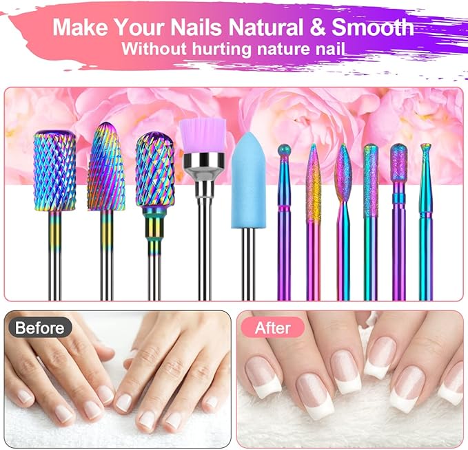 URAQT Nail Drill Bits Set, 11pcs Electric Nail Drill Bits Kit 3/32" Tungsten Carbide Less Dust Nail Bits, Cuticle Polishing Bits for Acrylic Gel Nails, Electric Nail Files Manicure Pedicure Drill Tool