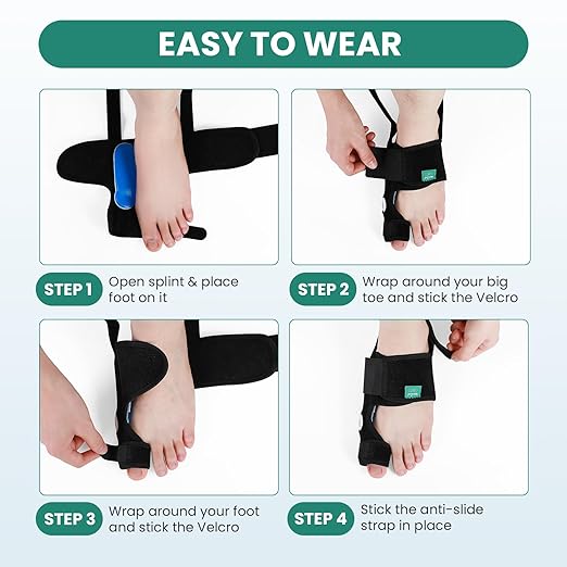 Welnove Bunion Corrector - Orthopedic Bunion Splint - Big Toe Separator Pain Relief for Women & Men - Bunion Correction Toe Straightener with Non-slip Strap, Day Night Support (Black, 2 Count)