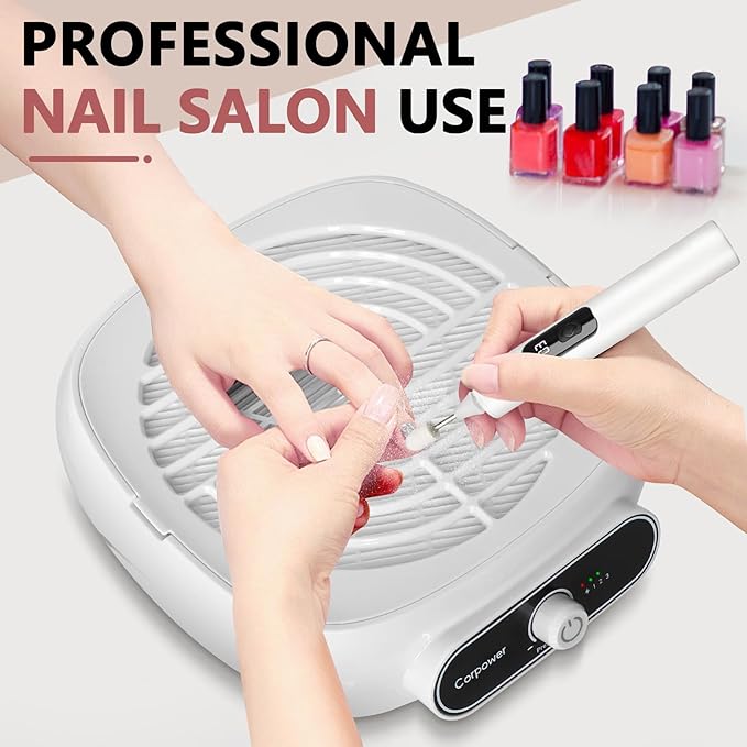 Nail Dust Collector, Professional Brushless Turbo Dust Collector Nail Tech with Reusable Filter,Powerful Nail Vacuum Fan Dust Extractor Manicure Tool for Nail Polishing,Salon & Home (White)