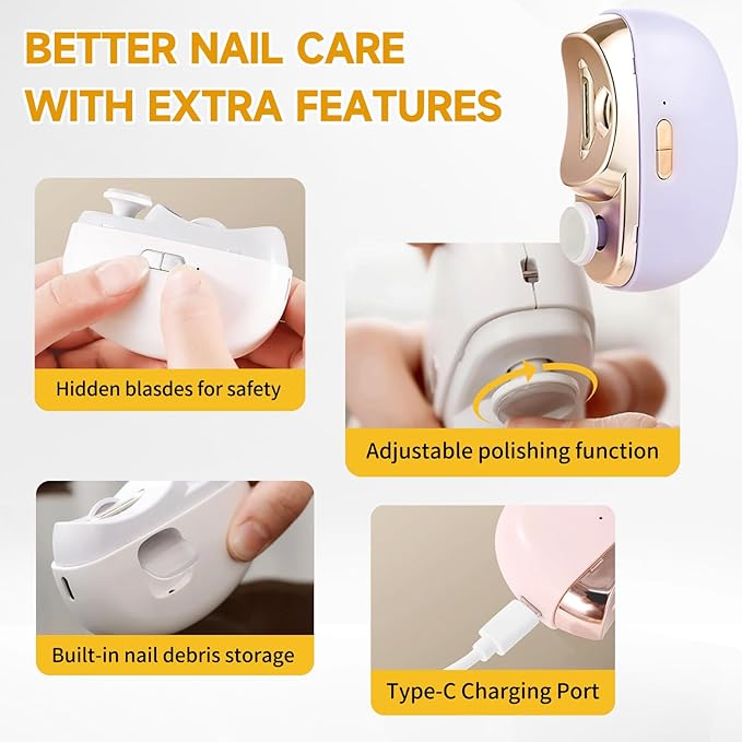 Electric Nail Clippers Toenail Clipper,New 2 in 1 Electric Polishing Automatic Smart Nail Clippers,Nail Trimmer with 2-Speed Adjustable,Fingernail Clipper for Seniors,Men Women,Kids, Adults (Black)