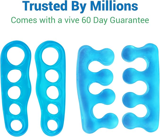 VIVEsole Toe Separators for Men & Women Medium (2 Pairs) - Silicone Gel Spreaders - Therapeutic Spa Stretchers for Plantar Fasciitis, Bunions, Overlapping Hammer Toe Spacers - Metatarsal Yoga Cushion