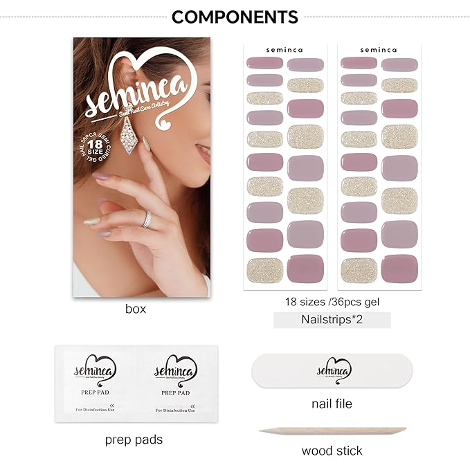 Semi Cured Gel Nail Strips-School Policy Semi-Gel Stickers, Muted Neutrals, Quiet Typing Low Profile, Chip Resistant Works with Any UV/LED Lamps(Champagne Gold)