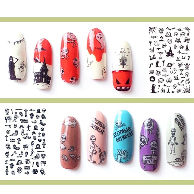 TailaiMei 10 Sheets Glow in The Dark Halloween Nail Stickers, Fluorescent Design Kids Nail Decals, Self-Adhesive DIY Nail Art Tips for Women Manicure