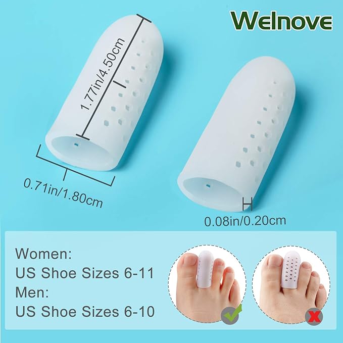Welnove Pack of 12 Toe Protector, Pinky Toe Caps, Gel Toe Sleeves with Breathable Hole, Pain Relief for Corns, Blisters and Ingrown Toenails (Shoe Sizes: Women: 6-11 / Men: 6-10)