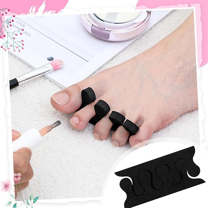 Mumufy 500 Pcs (250 Pairs) Sponge Toe Separators Pedicure Tool Kit Soft Toe Spacers for Pedicures Spreaders Finger Dividers for Women Men Feet Nail Manicure Toenails Art Painting Polish Spa(Black)
