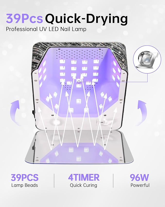 UV Nail Lamp, Rechargeable LED Nail Dryer Sparkly Gel Polish Light 4 Timer Setting Professional Quick Dry Curing Lamp with Display Auto Sensor for Salon & Home, Zebra Diamond