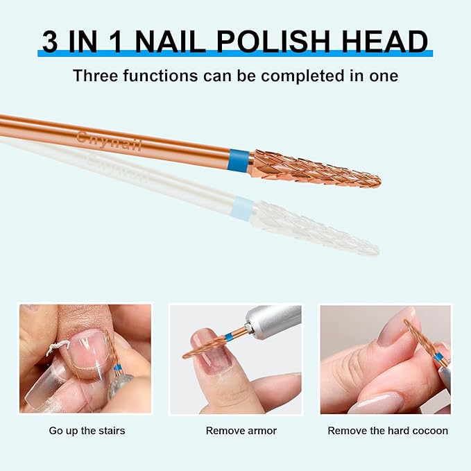 3/32" Small Cone Clean Medium Grit Carbide Cuticle Cleaner Bit for Electric Nail Drills – Professional Manicure Tool for Nail Salons and Home Use (M Grit. Rose Gold)