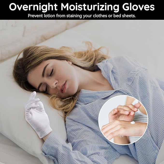 Segbeauty 36 Counts White Cotton Moisturizing Gloves, Thick for Dry Hands, 18 Pairs SPA Lotion Gloves for Women & Men, Washable Overnight for Sleeping Small