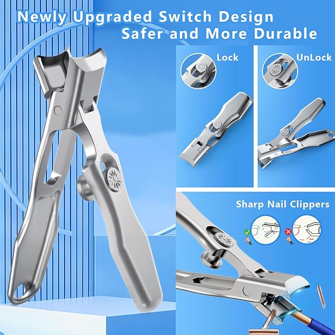 Nail Clippers for Men Thick Nails,INXEN Wide Jaw Opening No Splash Fingernail Clipper with Catcher,German Toe Nail Clippers for Thick Nails for Seniors, Stainless Steel Nail Cutter for Adult
