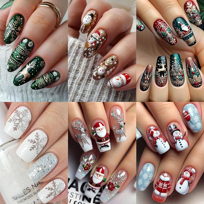 4 Sheets 5D Embossed Christmas Nail Art Stickers Decals Cute Xmas Elk Snowman Snowflakes Nail Stickers Christmas Tree Santa Claus Reindeer Nail Decals for Women DIY Manicure Winter Holiday Nail Decor