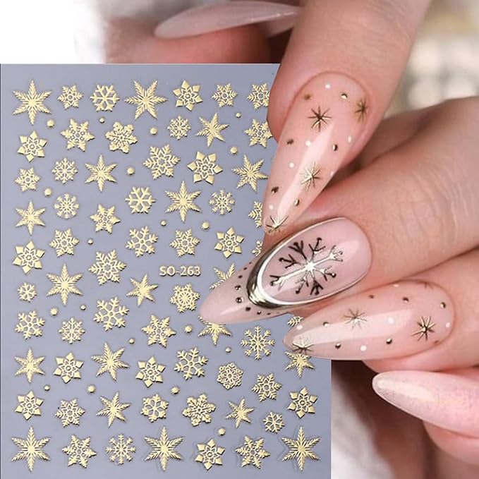 Christmas Nail Art Stickers Snowflake Nail Stickers for Nail Art 3D Self Adhesive Nail Decals Bronzing Gold Red White Laser Design Holographic Nail Sticker for Women Manicure Decor 5 Sheets